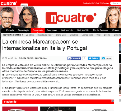 The company Marcaropa.com is internationalized in Italy and Portugal